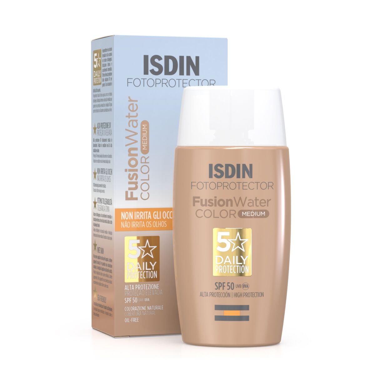 ISDIN FUSION WATER veido emulsija SPF50 su spalva MEDIUM, 50ml - 