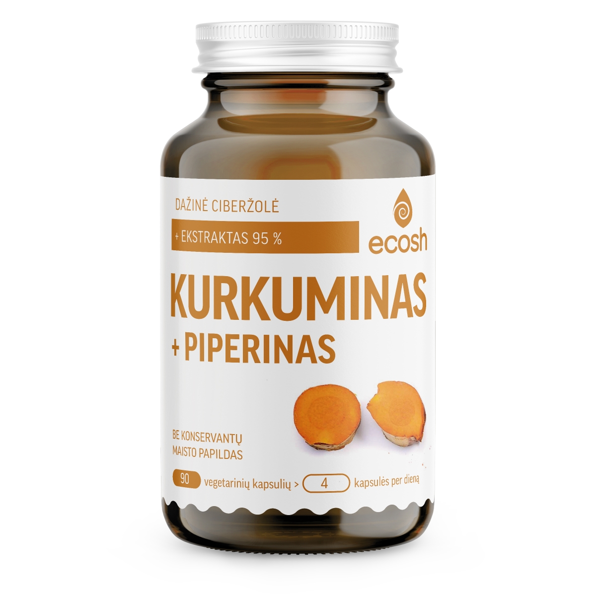 ECOSH Kurkuminas + piperinas, 90 kapsulių - 