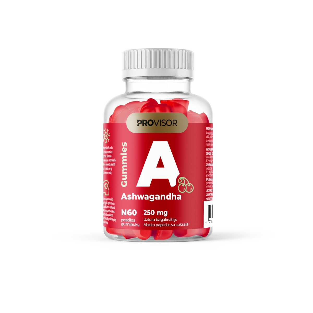 PROVISOR Ashwagandha guminukai 250 mg, vyšnių skonio, N60