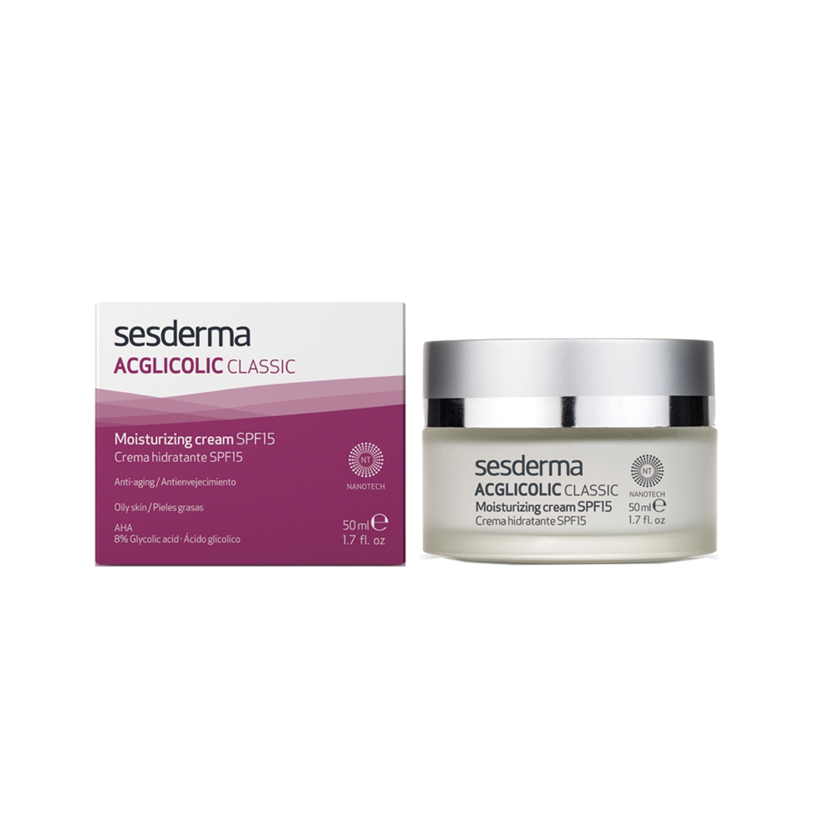 SESDERMA drėkinamasis veido kremas ACGLICOLIC CLASSIC SPF15, 50ml