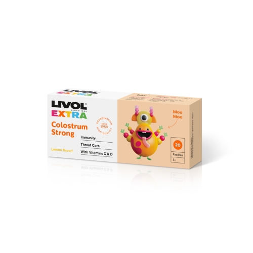 LIVOL EXTRA Colostrum Strong, citrinų sk., 20 past.