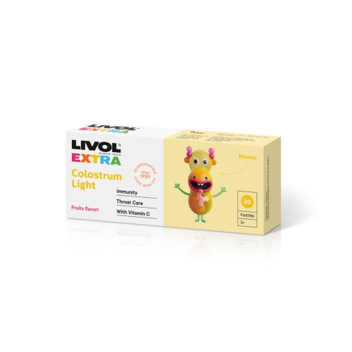 LIVOL EXTRA Colostrum Light, vaisių sk., 20 past.