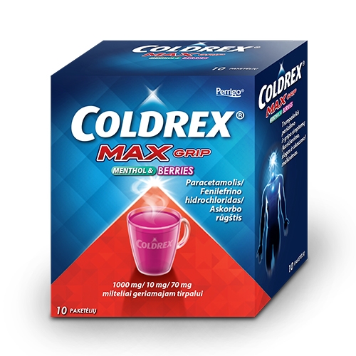 Coldrex MaxGrip Menthol & Berries milteliai geriamajam tirpalui N10