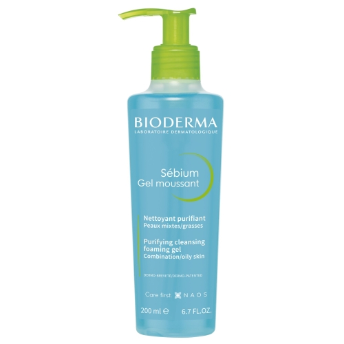 BIODERMA riebios ir mišrios odos prausiklis SEBIUM GEL MOUSSANT, 200ml