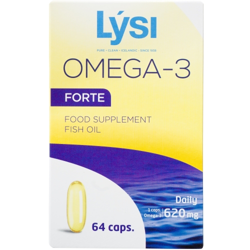 LYSI žuvų taukai OMEGA-3 FORTE, 64 kapsulės